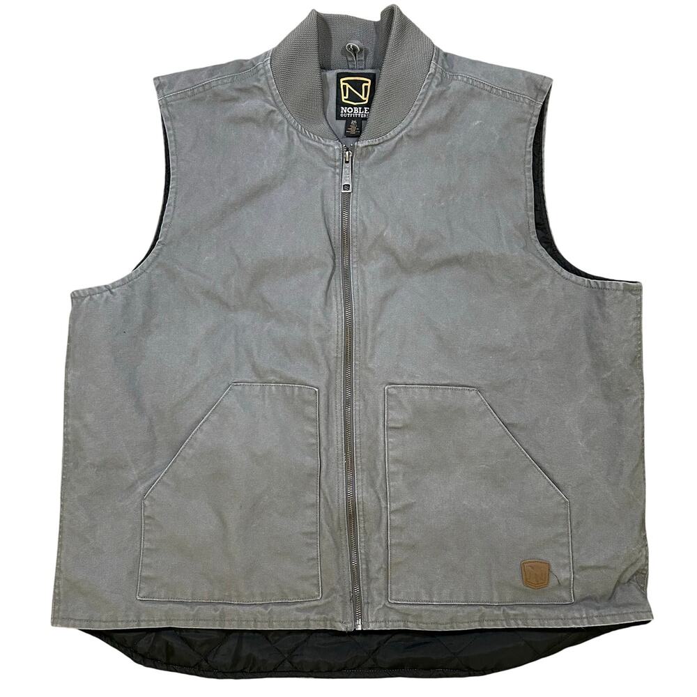Noble Outfitters Vest Mens 2XL Grey Canvas Quilted Workwear Full Zip Lined